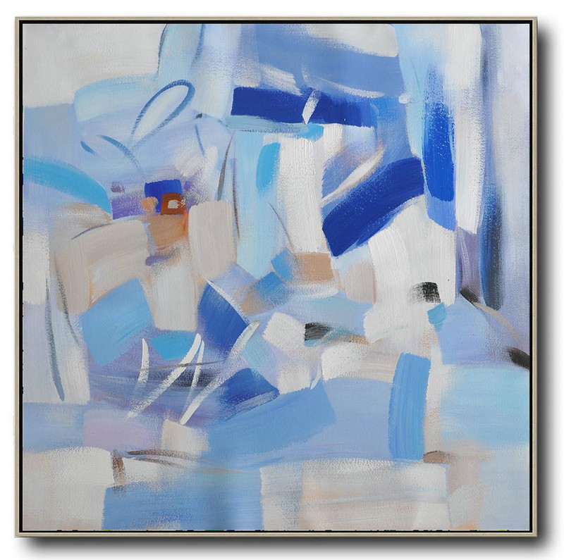 Hand Painted Extra Large Abstract Painting,Oversized Contemporary Art,Original Abstract Painting Canvas Art,Blue,White,Sky Blue,Gray Violet.Etc